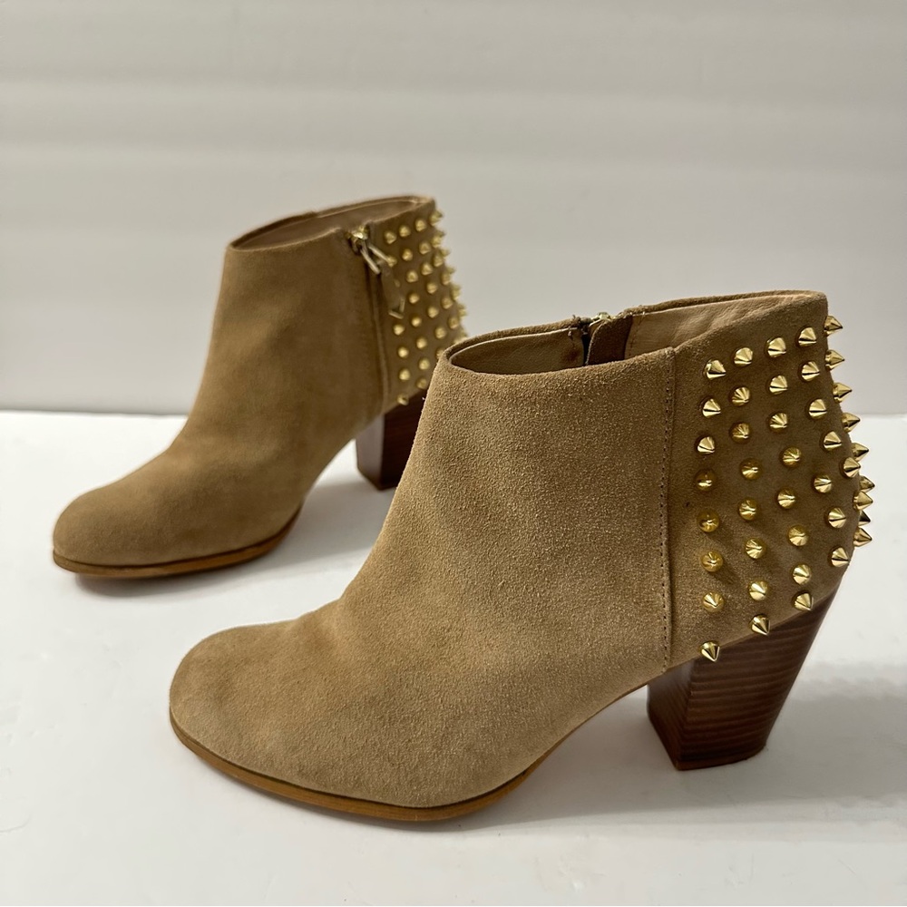 Zara Woman Booties Tan Suede Studded Block Heel Boots Size 9 Western Festival
